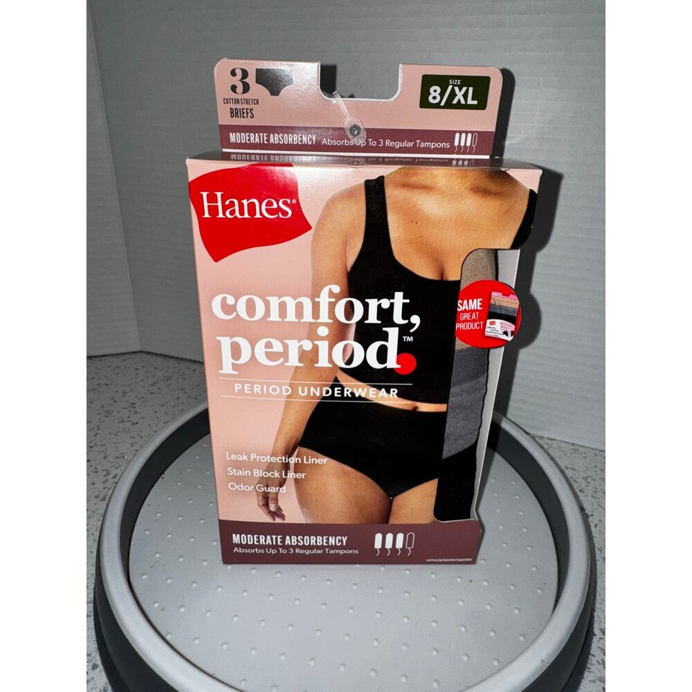 Hanes Comfort Period Underwear 3 Pack Moderate Absorbency Briefs Size 8 XL New